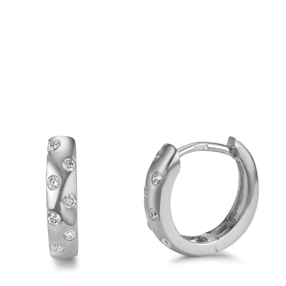 Créoles à charnières Or blanc 9K Zircone 14 Pierres-601329