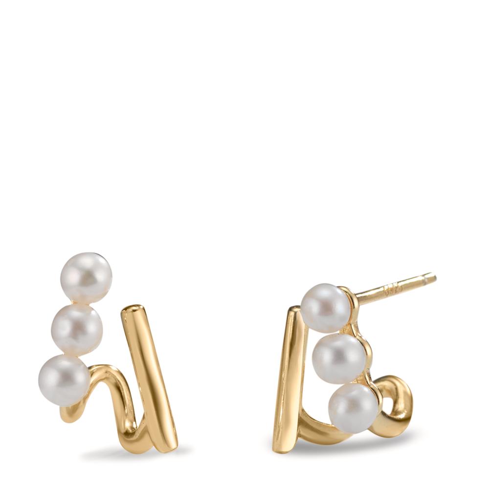 Clous d'oreilles Argent jaune Plaqué or perle d'eau douce blanc, 6 Perles, 3 mm-601464