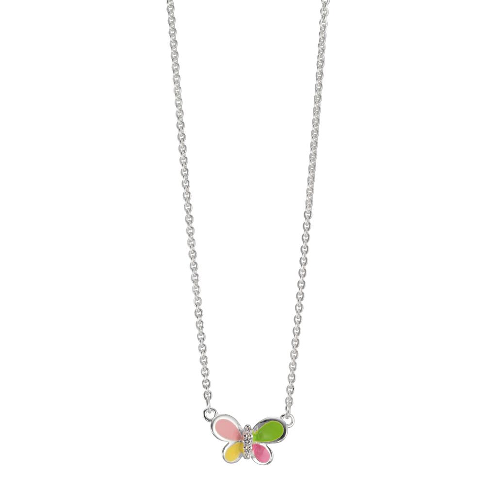 Collier Argent Zircone 3 Pierres Laqué Papillon 36-38 cm-601474