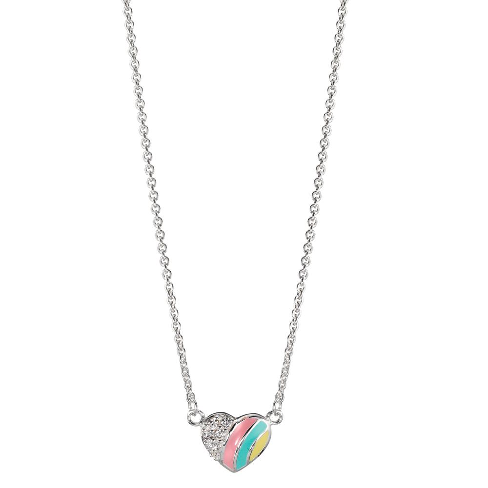 Collier Argent Zircone 5 Pierres Émaillé Coeur 36-38 cm-601475