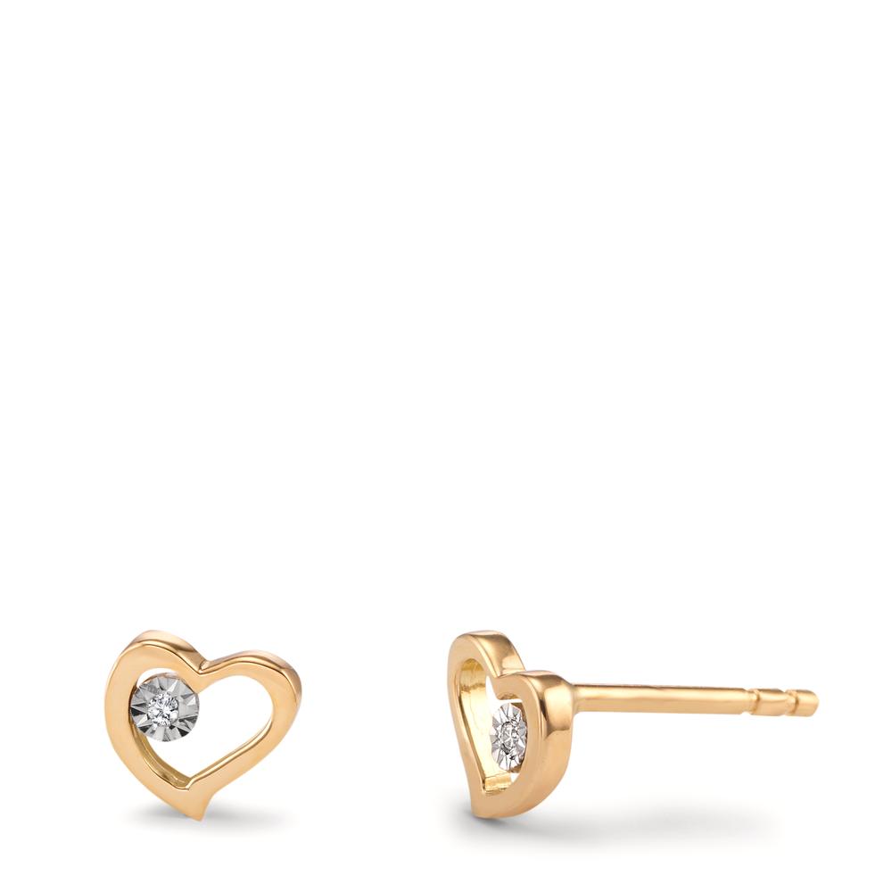 Clous d'oreilles Or jaune 18K Diamant 0.01 ct, 2 Pierres, w-si Coeur Ø6 mm-601513