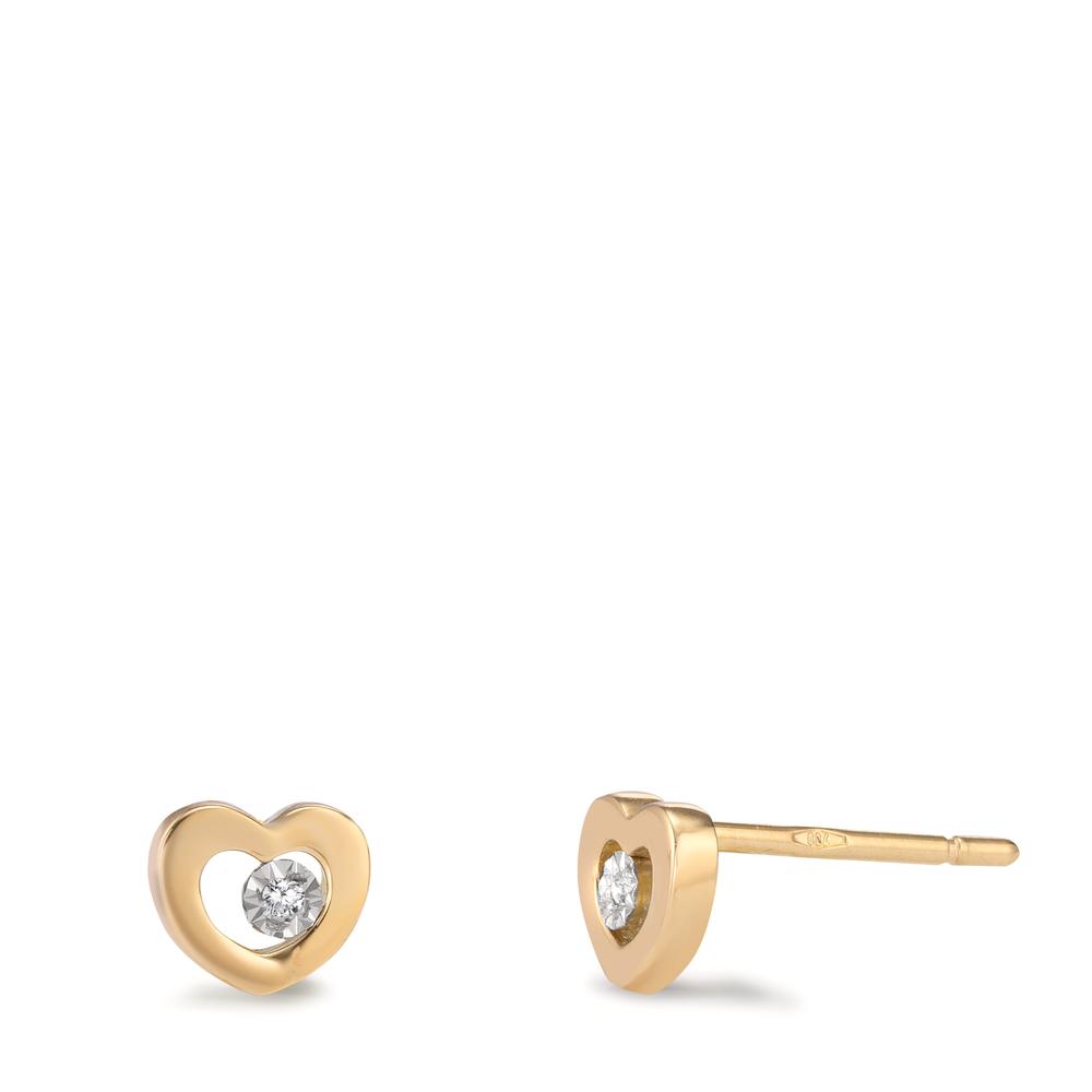 Clous d'oreilles Or jaune 18K Diamant 0.01 ct, 2 Pierres, w-si Coeur Ø5.5 mm-601519