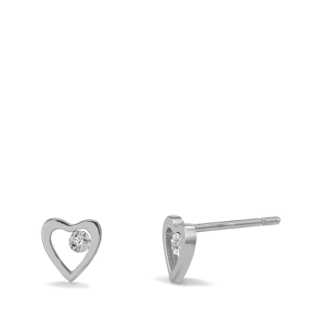 Clous d'oreilles Or blanc 18K Diamant 0.01 ct, 2 Pierres, w-si Coeur Ø6 mm-601524