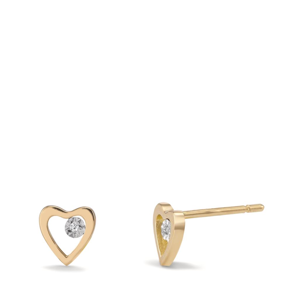 Clous d'oreilles Or jaune 18K Diamant 0.01 ct, 2 Pierres, w-si Coeur Ø6 mm-601525