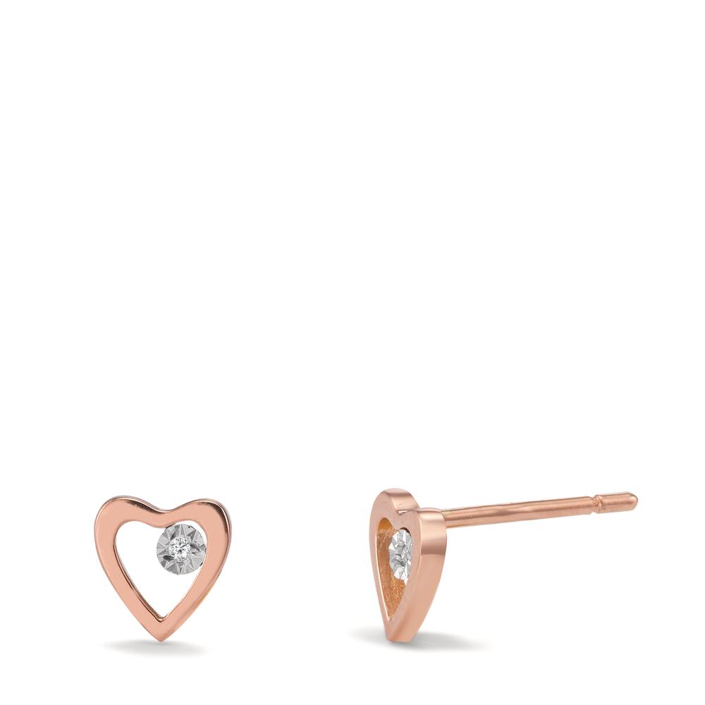 Clous d'oreilles Or rouge 18K Diamant 0.01 ct, 2 Pierres, w-si Coeur Ø6 mm-601526