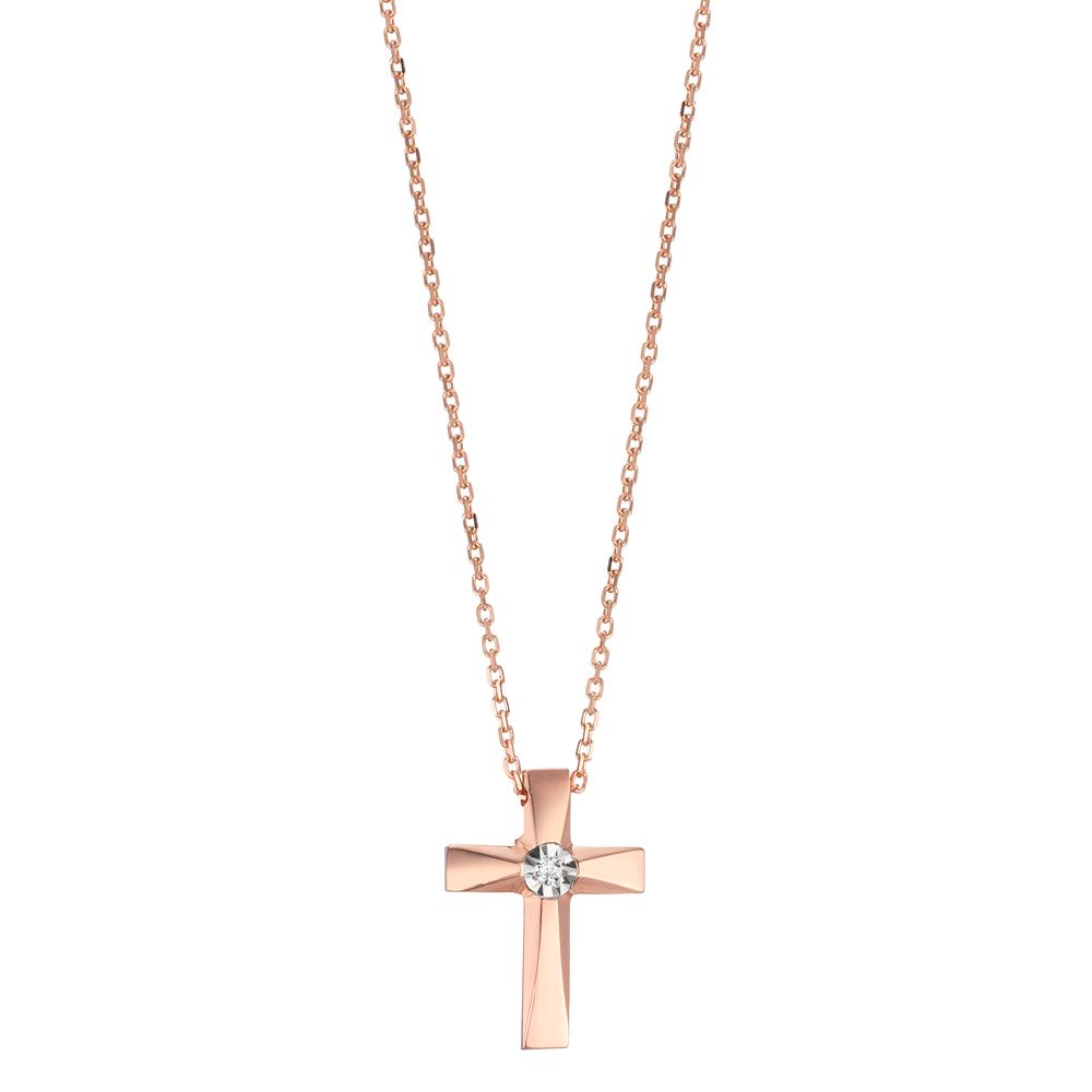 Collier 750/18 K Rotgold Diamant 0.005 ct, w-si Kreuz 40-42 cm verstellbar-601550