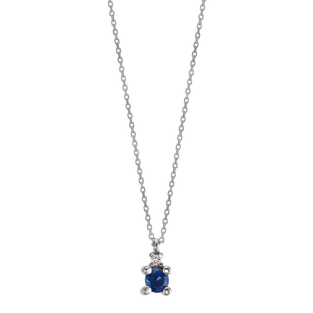 Collier Or blanc 18K Saphir bleu, Diamant blanc, 0.01 ct, w-si 40-42 cm Ø3.5 mm-601551