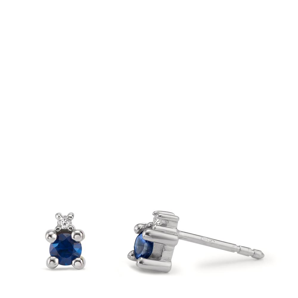 Clous d'oreilles Or blanc 18K Saphir bleu, Diamant blanc, 0.02 ct, w-si-601552
