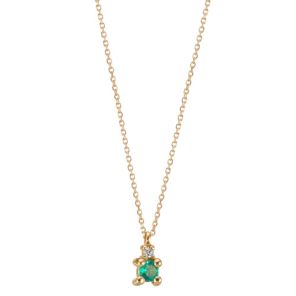 Collier Or jaune 18K Émeraude 2 Pierres, Diamant 0.01 ct, w-si 40-42 cm Ø4 mm-601553