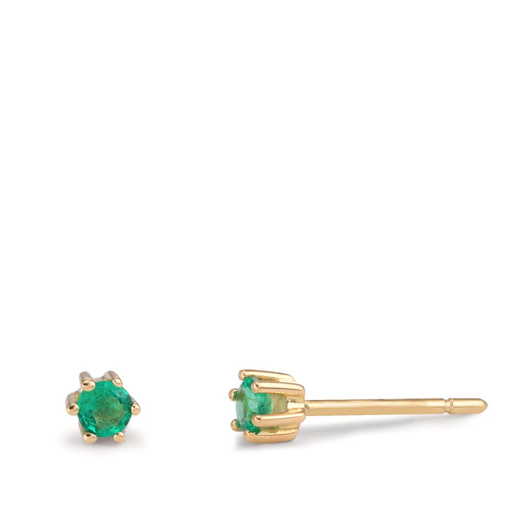 Clous d'oreilles Or jaune 18K Émeraude 0.24 ct, 2 Pierres Ø3.5 mm-601564