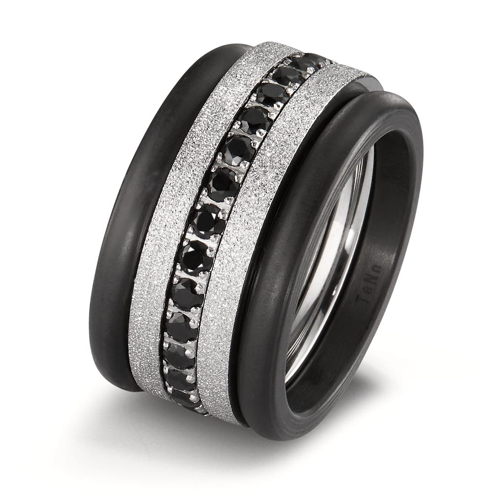 Bague Acier inoxydable, Carbone Zircone noir-601829