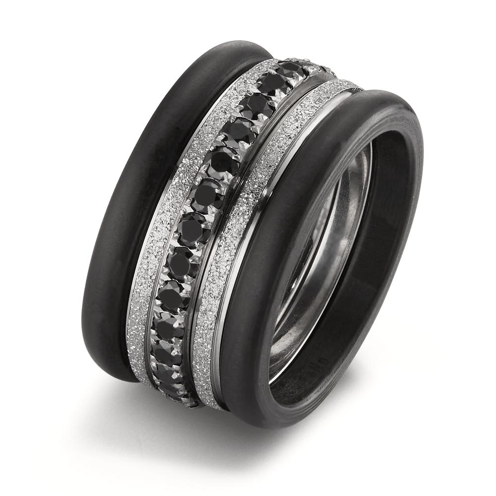 Bague Acier inoxydable, Carbone Zircone noir-601834
