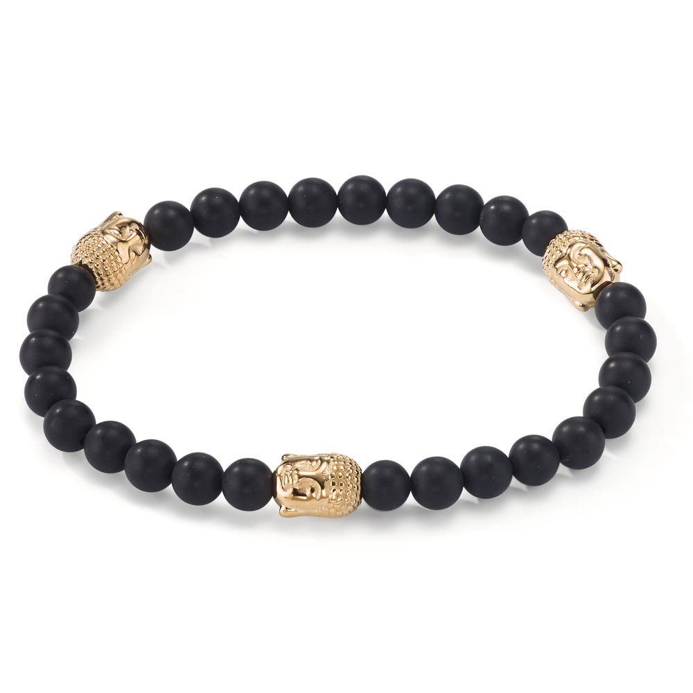 Bracelet Acier inoxydable Onyx jaune PVD Bouddha 19.5 cm Ø6 mm-601989