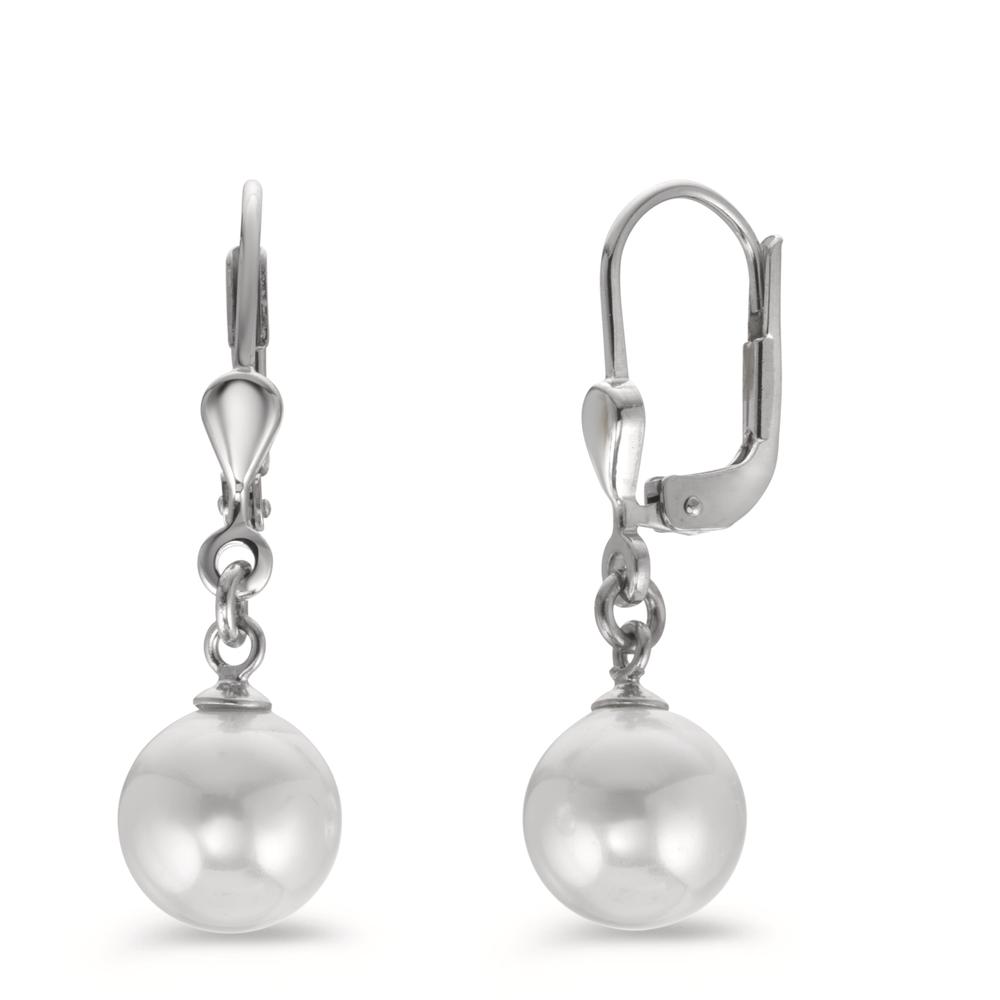 Pendant d'oreilles Argent Rhodié perle de culture blanc, 2 Perles, 8 mm-602042