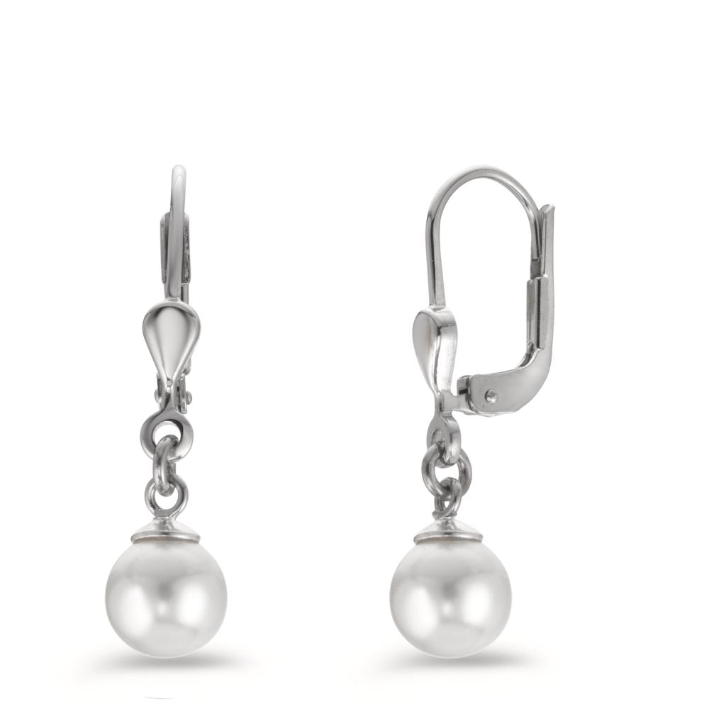 Pendant d'oreilles Argent Rhodié [shining Pearls] blanc, 2 Perles, 5 mm-602043