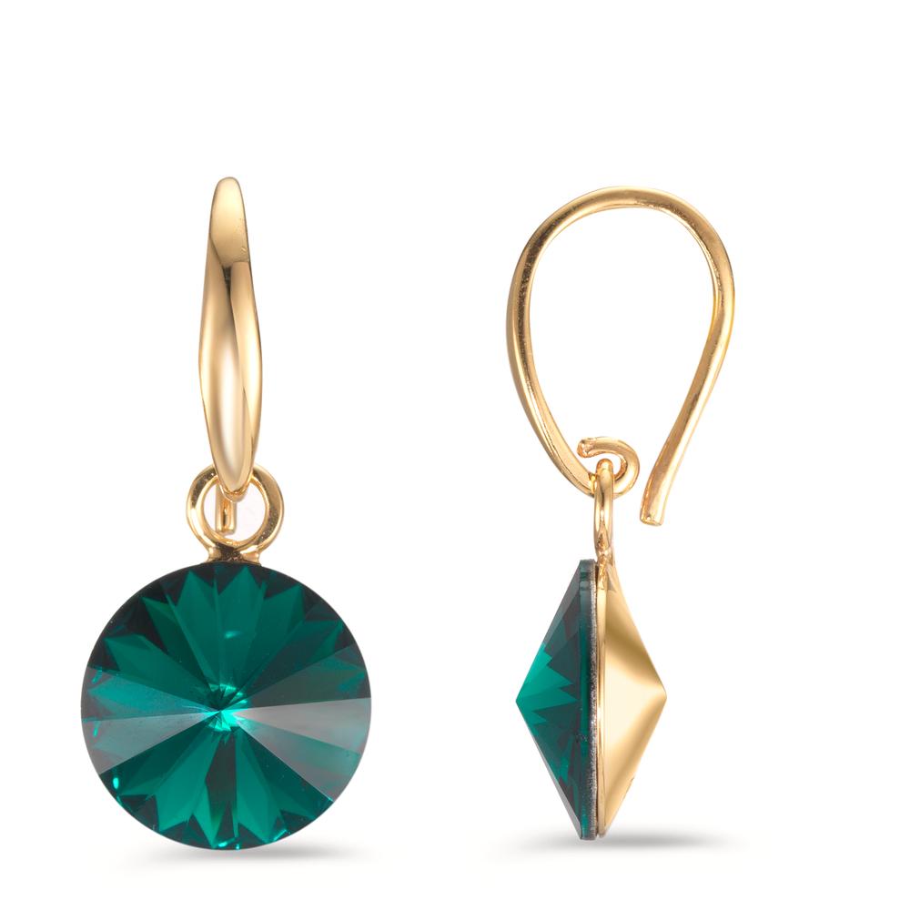 Pendant d'oreilles Argent Zircone vert, 2 Pierres jaune Plaqué or Ø10 mm-602119