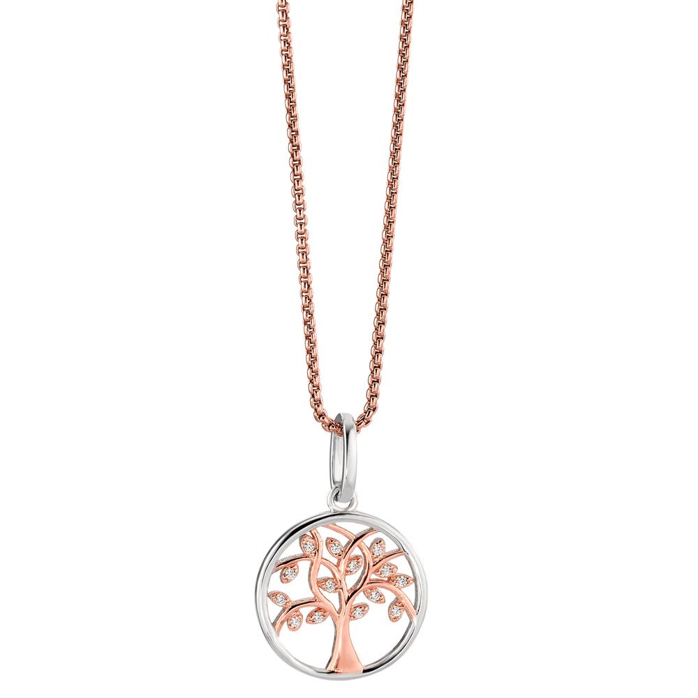 Chaînette avec pendentif Argent Zircone 14 Pierres rosé Plaqué or Arbre de la vie 42-47 cm Ø17 mm-602310