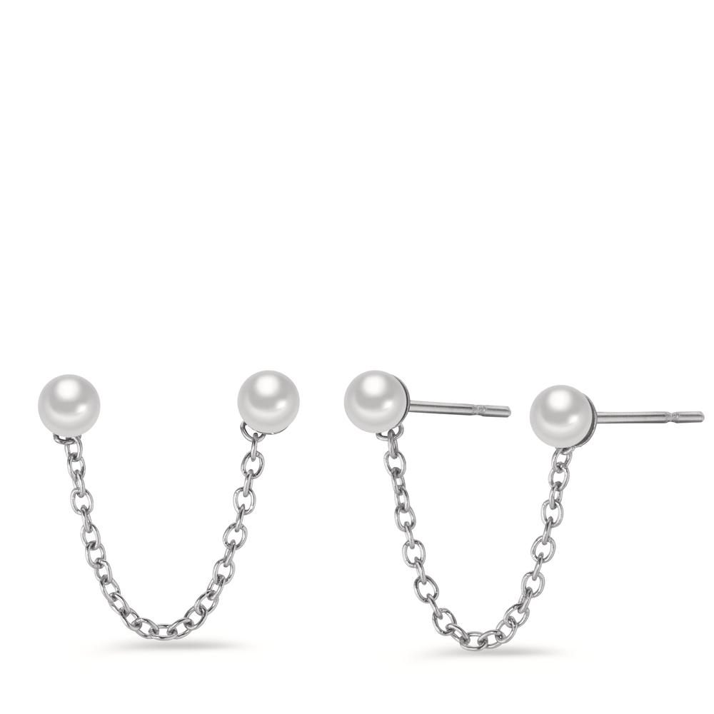 Pendant d'oreilles Acier inoxydable [shining Pearls] blanc, 2 Perles, 3 mm-602322