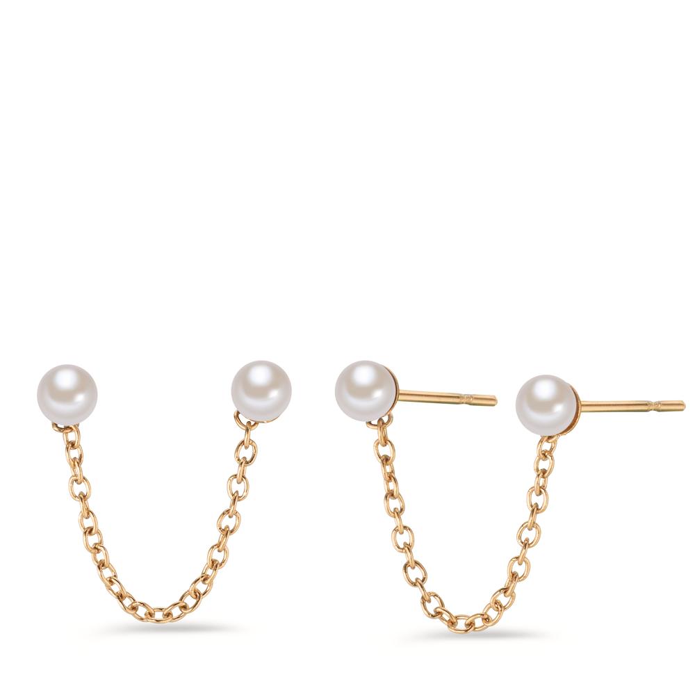 Pendant d'oreilles Acier inoxydable jaune PVD [shining Pearls] blanc, 2 Perles, 3 mm-602323