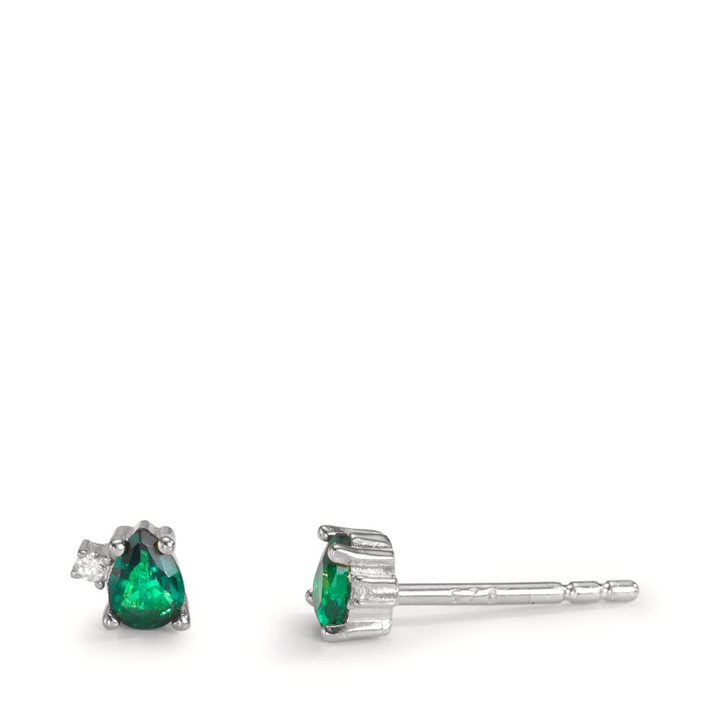 Clous d'oreilles Argent Zircone vert, 4 Pierres Rhodié Ø4 mm-602393