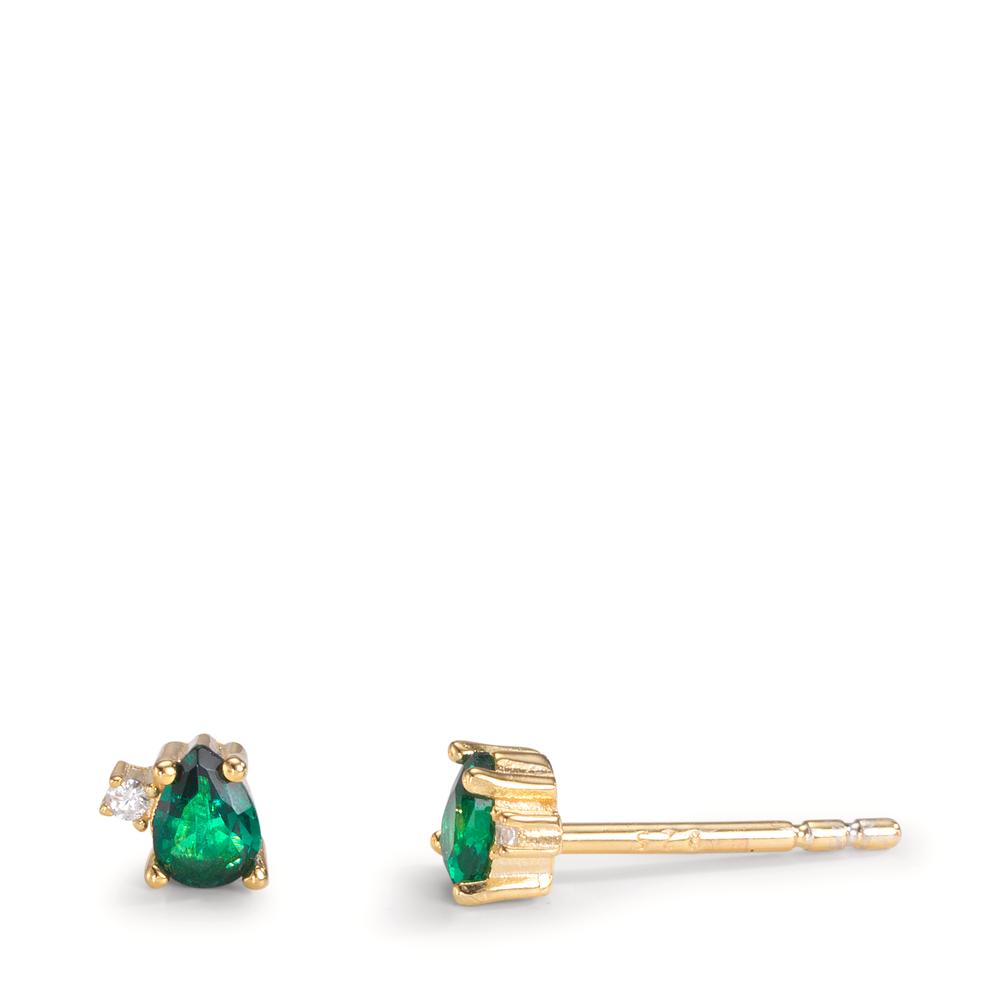 Clous d'oreilles Argent Zircone vert, 4 Pierres jaune Plaqué or Ø4 mm-602395