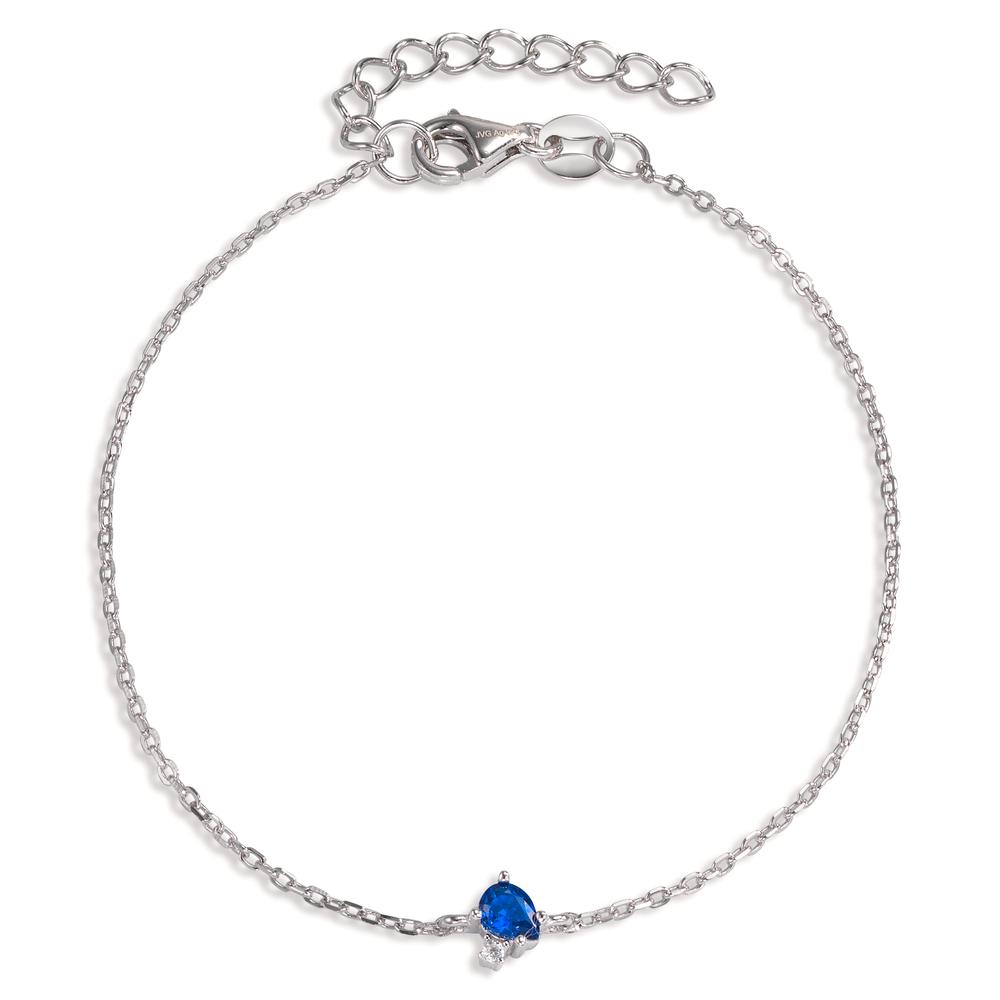 Bracelet Argent Zircone bleu saphir, 2 Pierres Rhodié 16-19 cm-602396