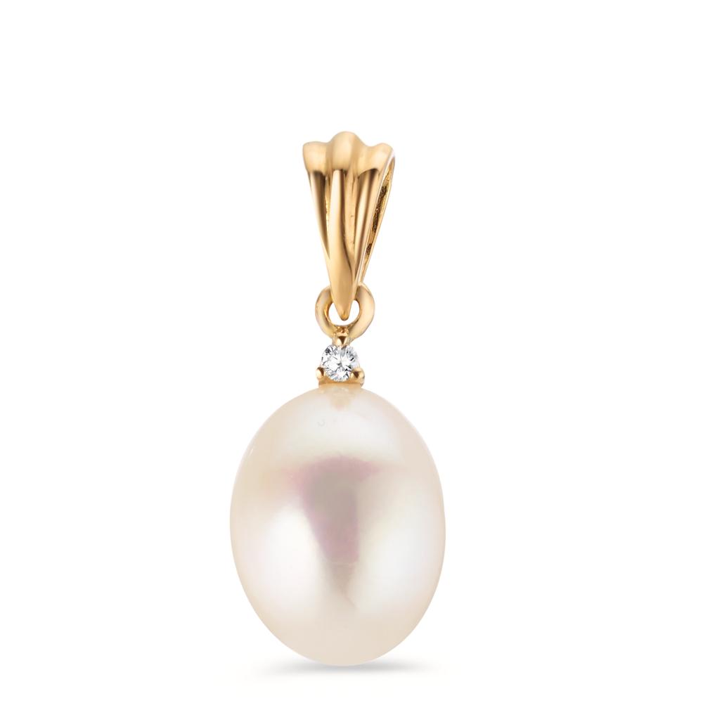 Pendentif Or jaune 18K Diamant 0.015 ct, w-si perle d'eau douce-602440