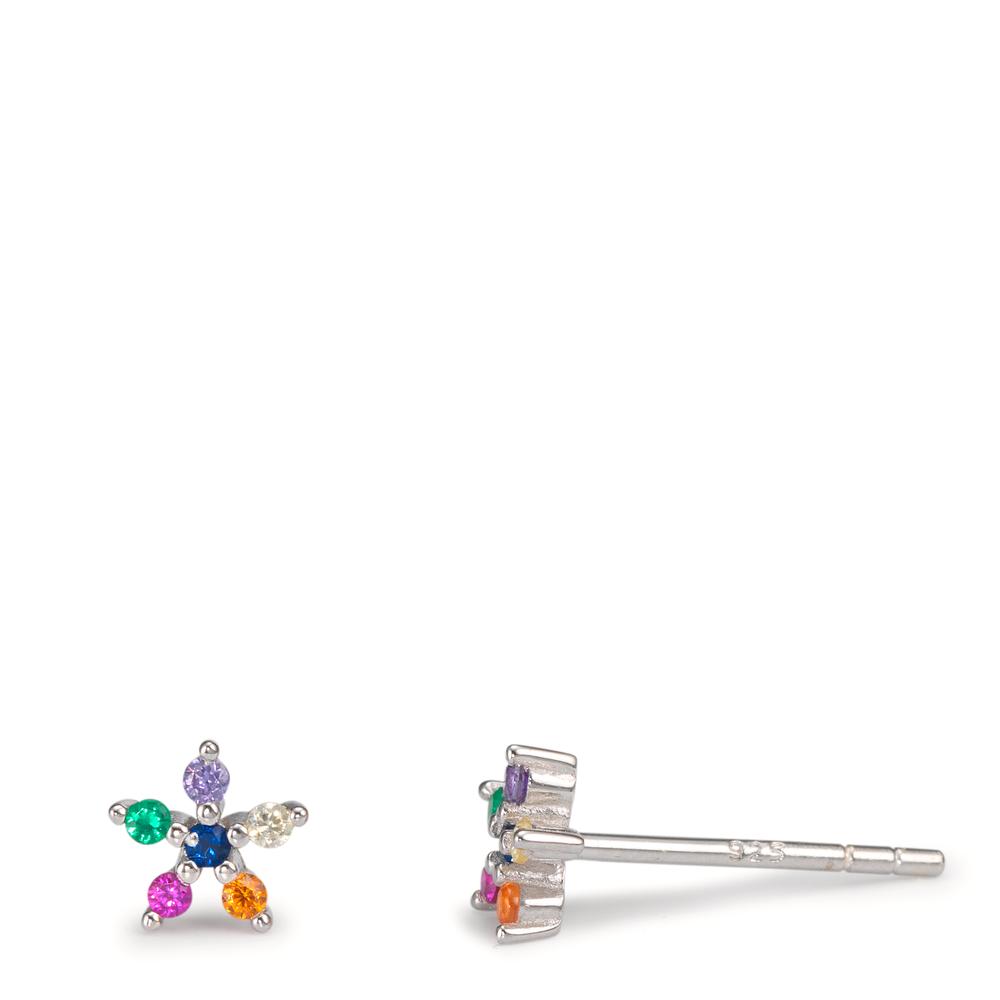 Clous d'oreilles Argent Zircone 12 Pierres Rhodié Fleur Ø5.5 mm-602587