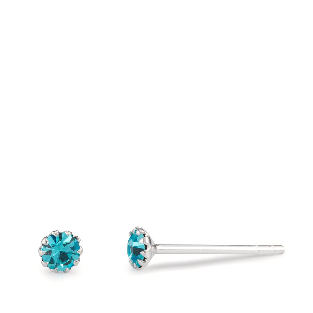 Clous d'oreilles Argent Zircone aqua, 2 Pierres Ø3 mm-602624