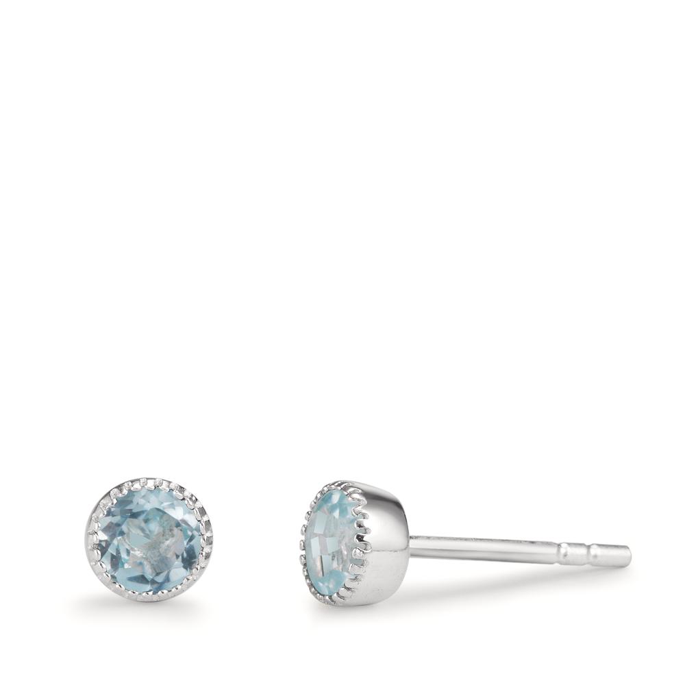 Clous d'oreilles Argent Topaze bleu, 2 Pierres Ø4.5 mm-602625