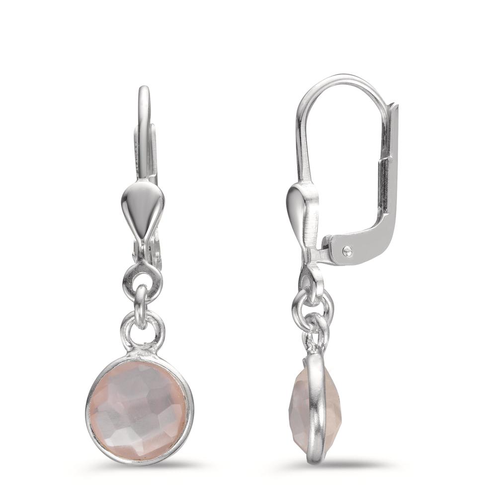 Pendant d'oreilles Argent Quartz rose 2 Pierres Ø7 mm-602652