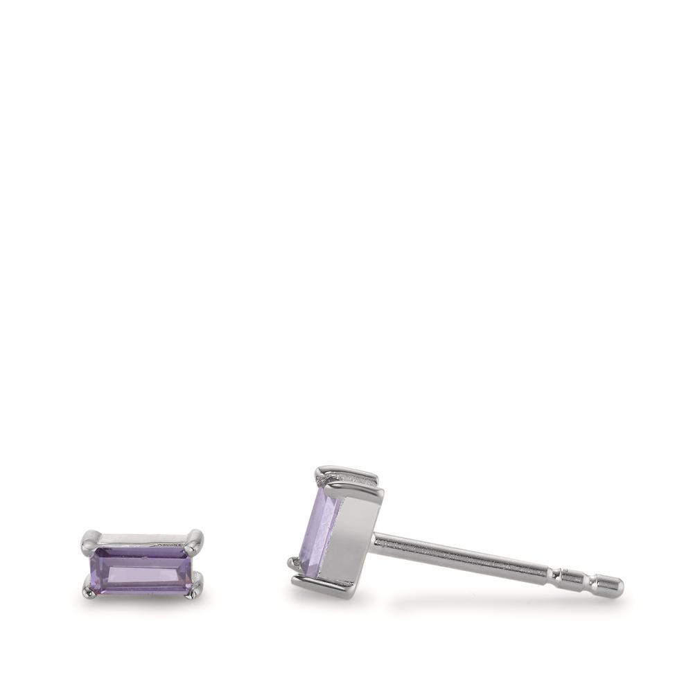 Clous d'oreilles Argent Zircone violet, 2 Pierres Rhodié-602790