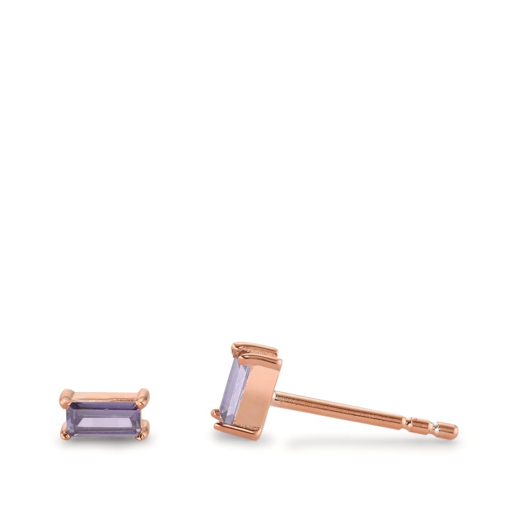 Clous d'oreilles Argent Zircone violet, 2 Pierres rosé Plaqué or-602791