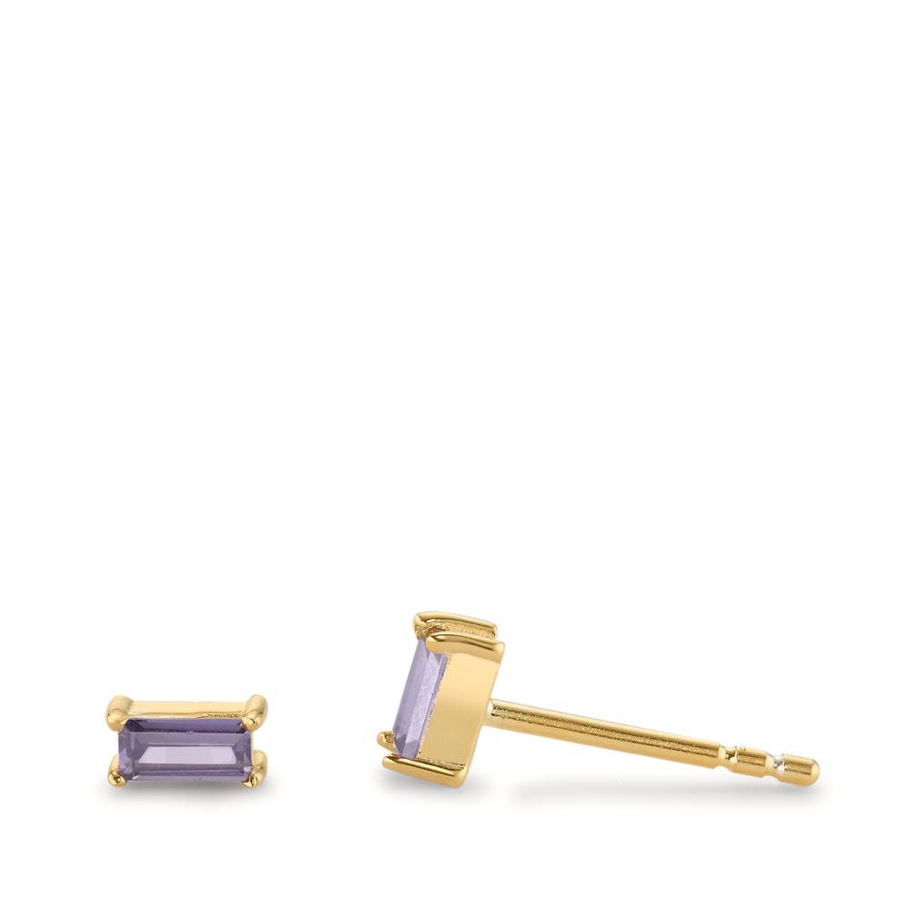 Clous d'oreilles Argent Zircone violet, 2 Pierres jaune Plaqué or-602792