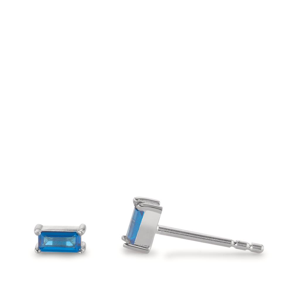 Clous d'oreilles Argent Zircone bleu, 2 Pierres Rhodié-602793