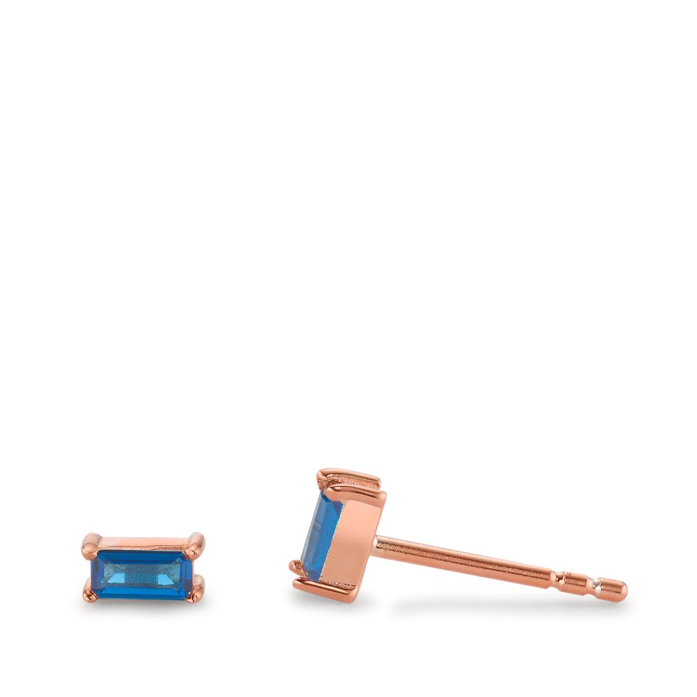 Clous d'oreilles Argent Zircone bleu, 2 Pierres rosé Plaqué or-602794
