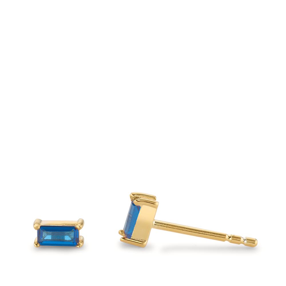 Clous d'oreilles Argent Zircone bleu, 2 Pierres jaune Plaqué or-602795