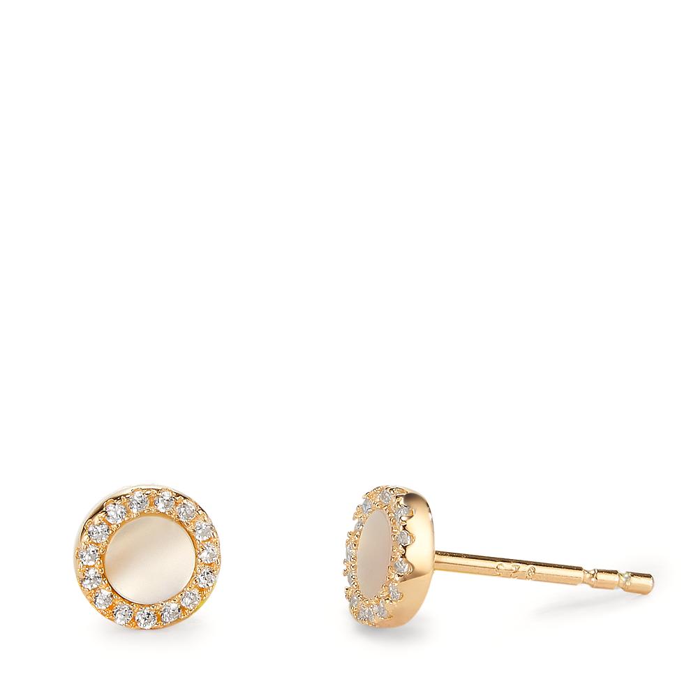 Clous d'oreilles Argent Zircone jaune Plaqué or nacre blanc Ø6 mm-602824