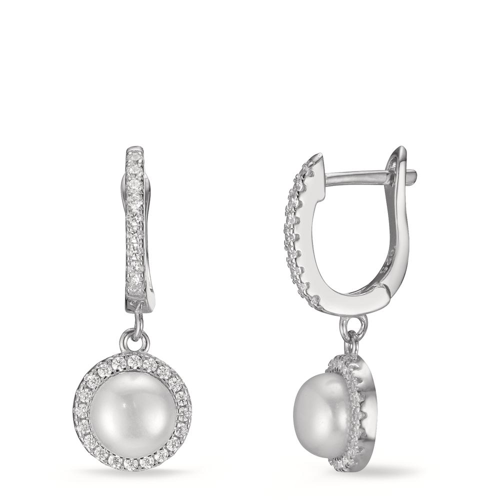 Créoles à charnières Argent Zircone Rhodié perle d'eau douce blanc, 2 Perles, 6 mm-602837