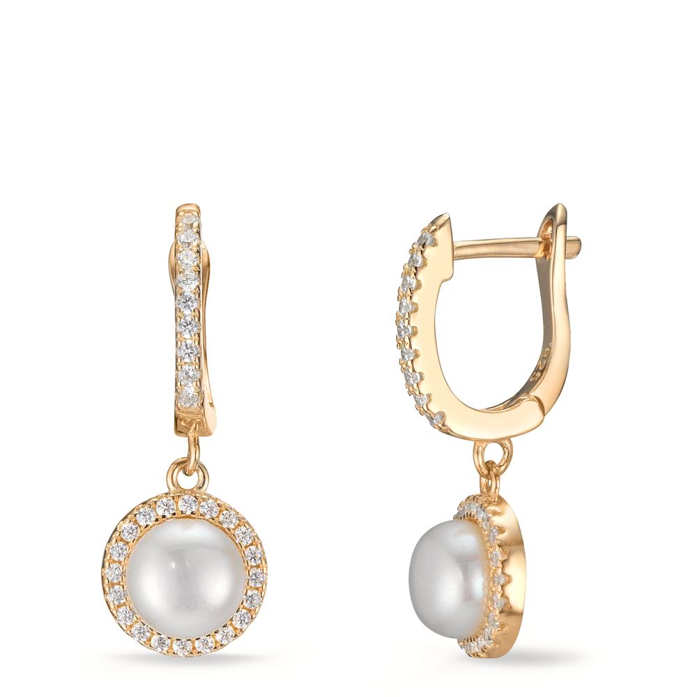 Créoles à charnières Argent Zircone jaune Plaqué or perle d'eau douce blanc, 2 Perles, 6 mm-602839