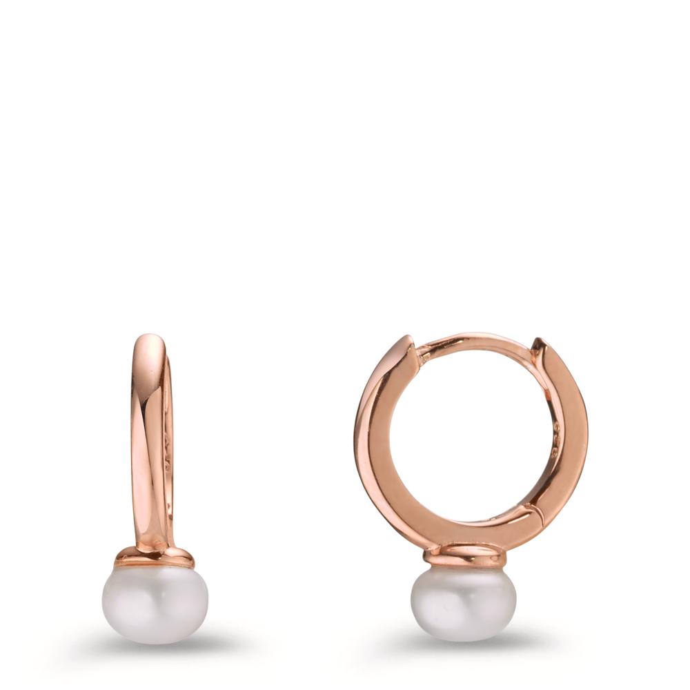 Créoles à charnières Argent rosé Plaqué or perle d'eau douce blanc, 2 Perles, 5.5 mm-602865