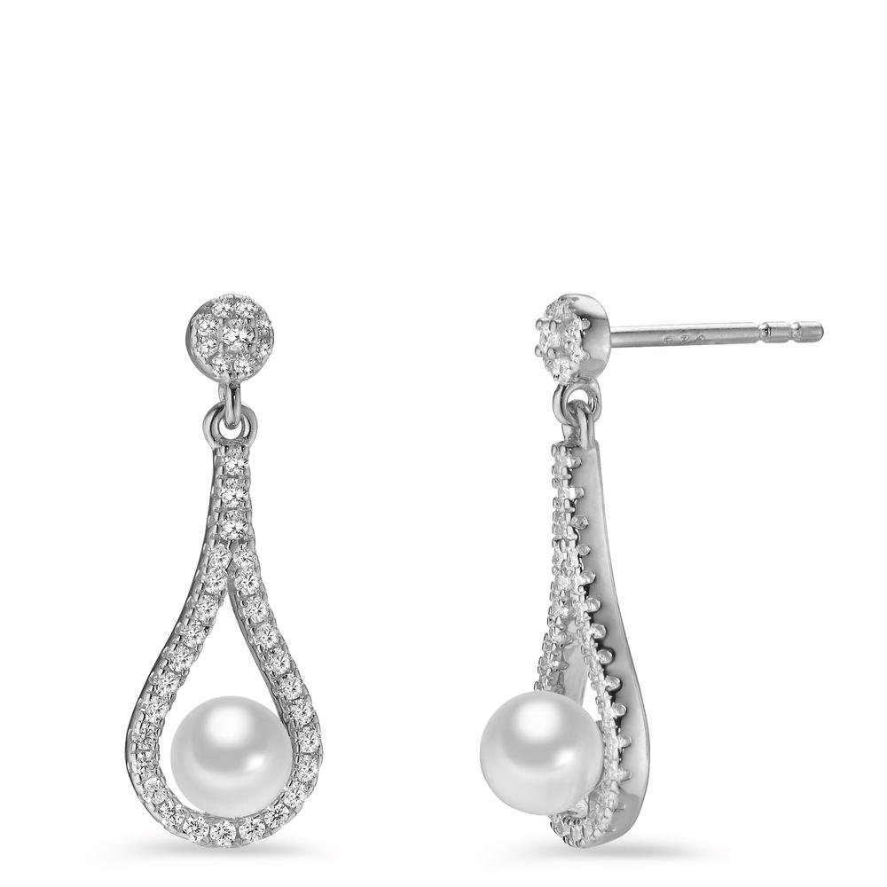 Pendant d'oreilles Argent Zircone Rhodié [shining Pearls] blanc, 2 Perles-602885
