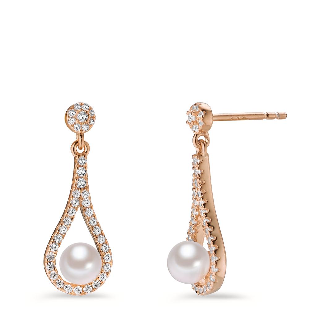 Pendant d'oreilles Argent Zircone rosé Plaqué or [shining Pearls] blanc, 2 Perles-602886