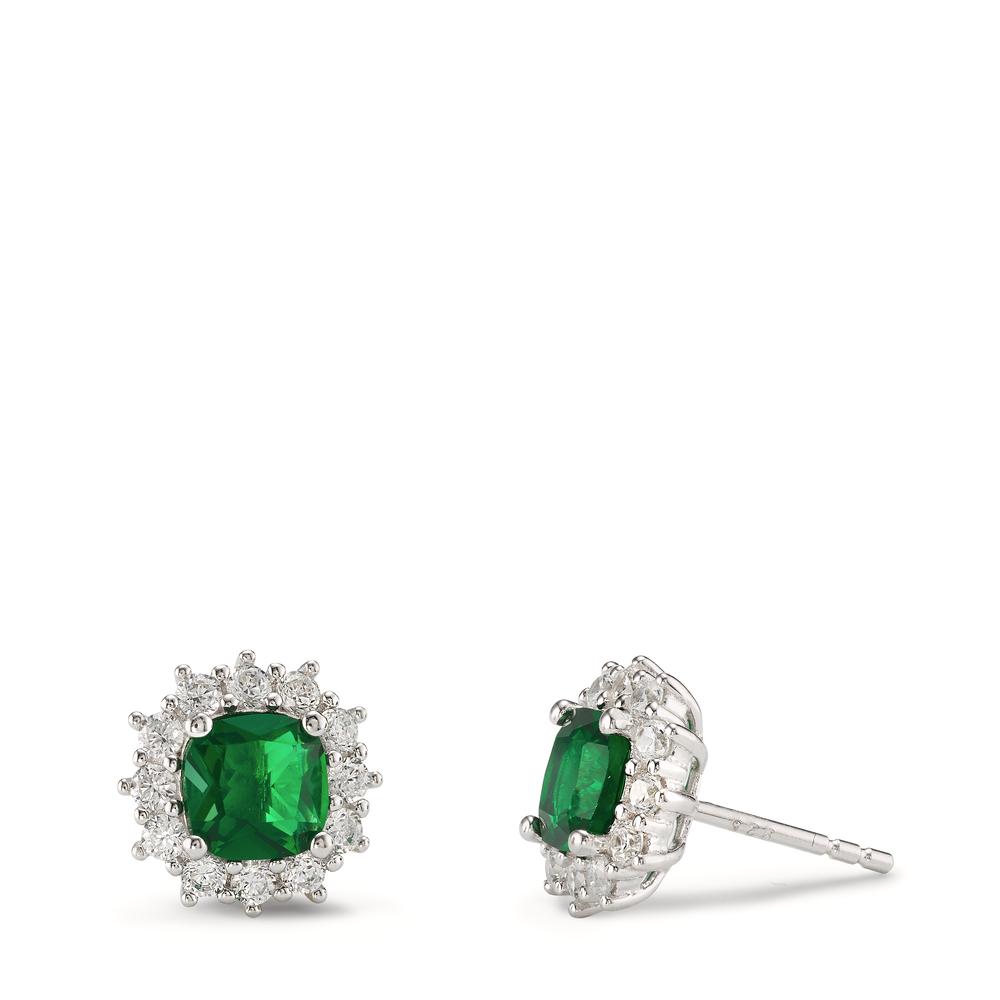 Clous d'oreilles Argent Zircone vert, 26 Pierres Rhodié Ø10.5 mm-602888