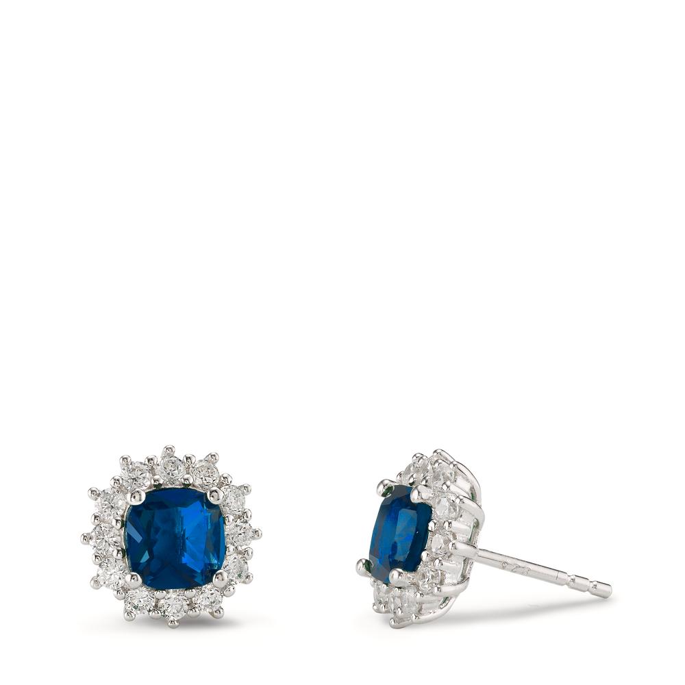 Clous d'oreilles Argent Zircone bleu, 26 Pierres Rhodié Ø10.5 mm-602891
