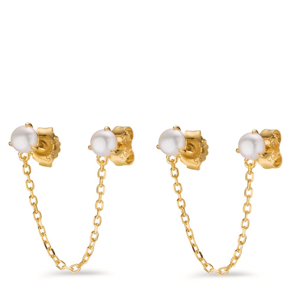 Boucles d'oreilles Argent jaune Plaqué or perle d'eau douce blanc, 2 Perles, 5 mm-602899