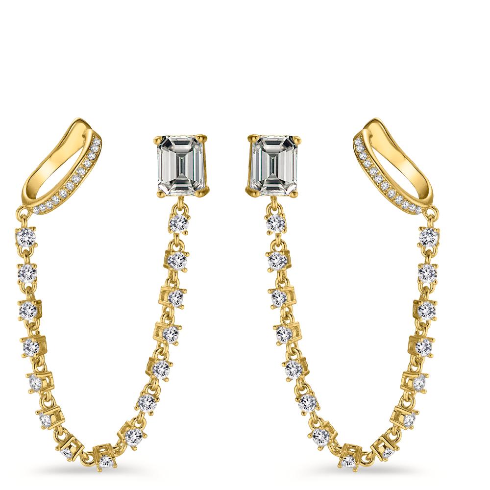 Boucles d'oreilles Argent Zircone blanc, 8 mm jaune Plaqué or Ø10 mm-602920