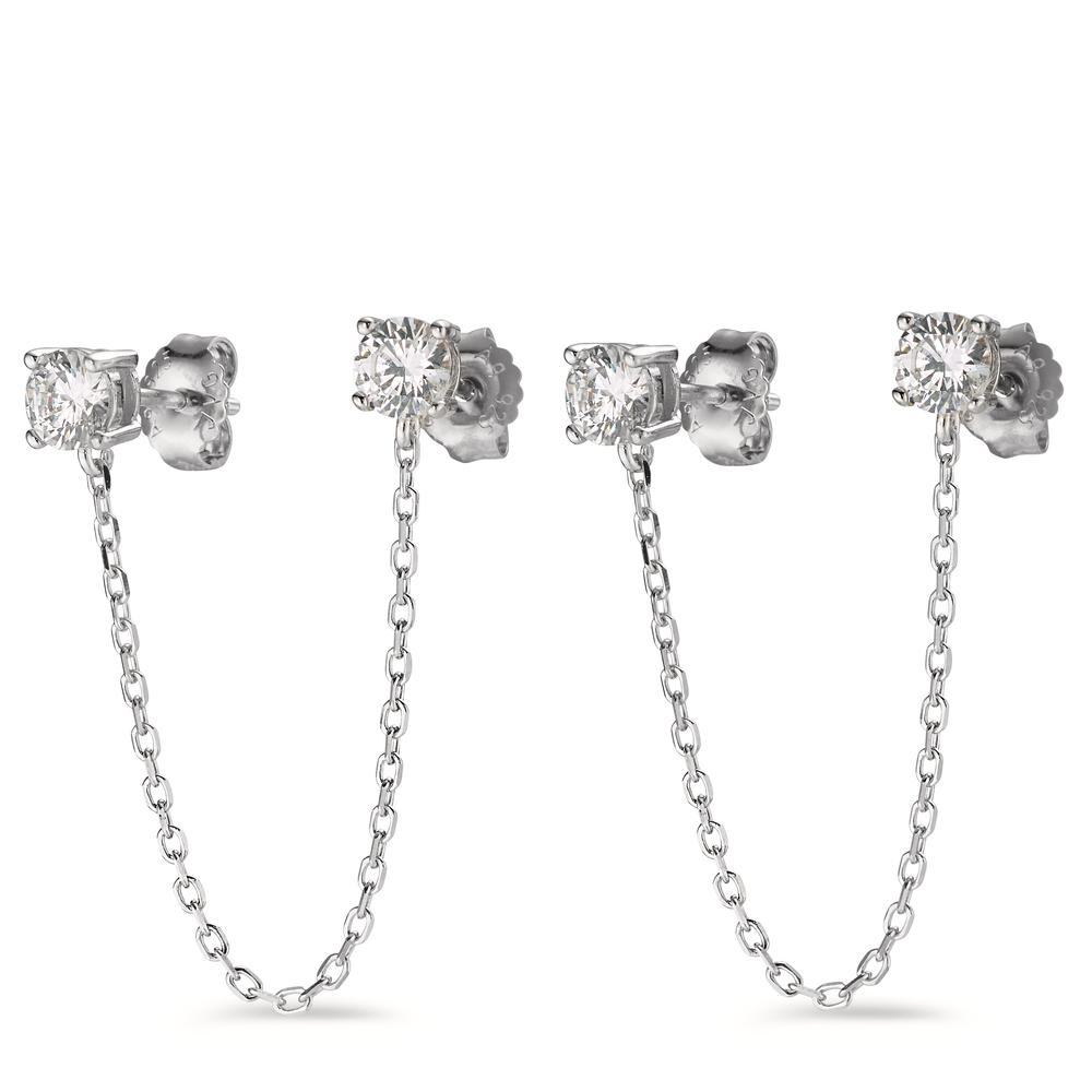Clous d'oreilles Argent Zircone 2 Pierres Rhodié Ø5 mm-602921