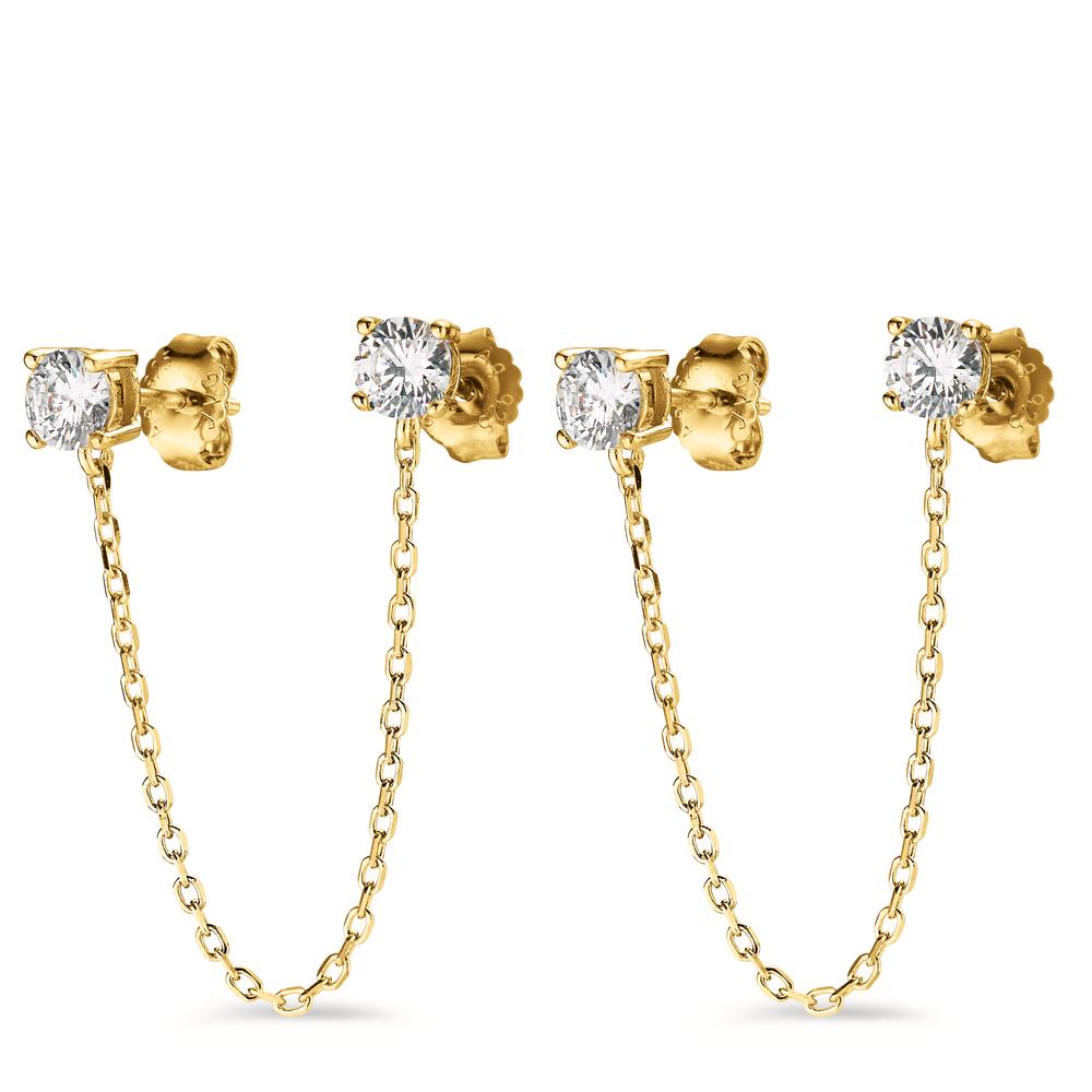 Clous d'oreilles Argent Zircone 2 Pierres jaune Plaqué or Ø5 mm-602923