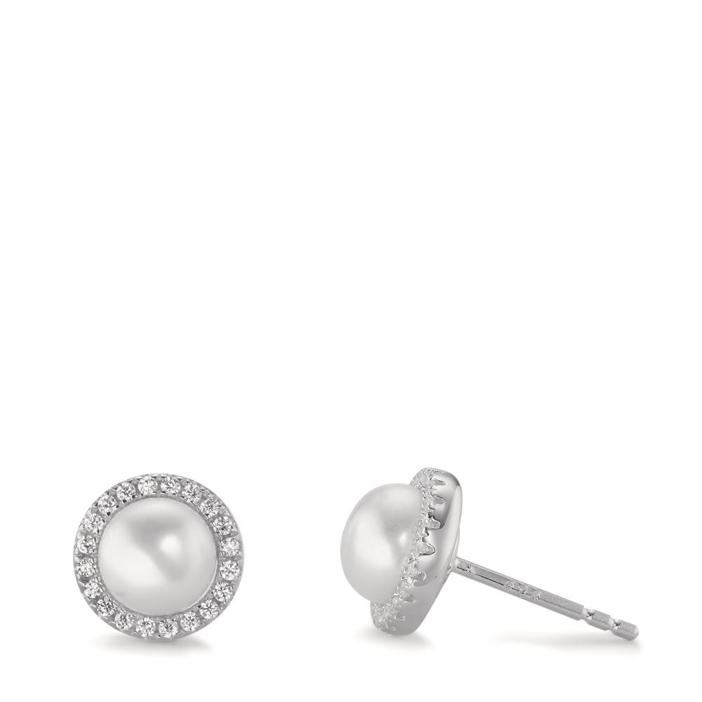 Clous d'oreilles Argent Zircone Rhodié perle d'eau douce blanc, 2 Perles Ø9 mm-602933